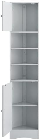 Triangle Tall Corner Storage Cabinet with 2 Doors Open and Adjustable Shelves - Grey