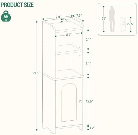 Bathroom Storage Cabinet with Arched Doors and Adjustable Shelves Black BC29704X