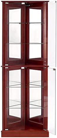 6 Shelves Corner Curio Cabinet with Lighting and Mirrored Back