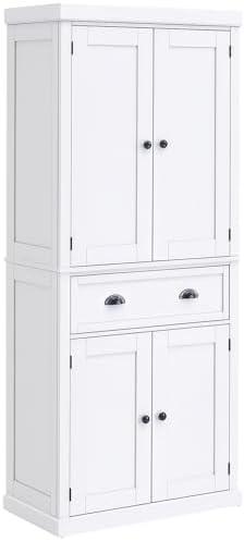 HOMCOM 725 Inch Kitchen Pantry Cabinet with 4 Doors Drawer and 3 Adjustable Shelves