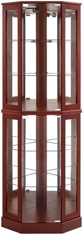 6 Shelf Corner Curio Cabinet with Lights and Mirrors