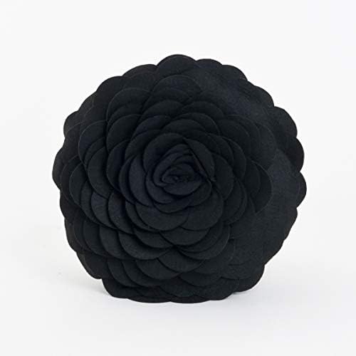 SARO LIFESTYLE Flower Design Throw Pillow Black 16 Inch