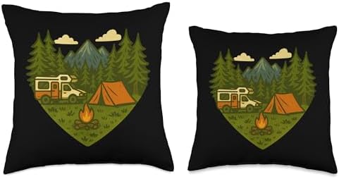 Motorhome Camping Retro Heart Throw Pillow 1