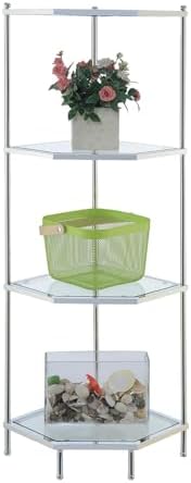 Convenience Concepts Royal Crest 4 Tier Corner Shelf Chrome Glass