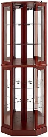 6 Shelf Corner Curio Cabinet with Lights and Mirrors
