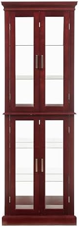 Glass Corner Curio Cabinet with Lights and Adjustable Shelves