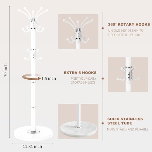 Modern Metal Coat Rack with 360 Rotary Design and Natural Marble Base