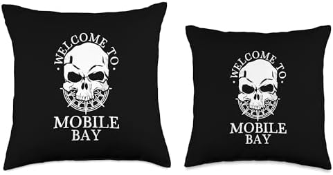 Welcome to Mobile Bay Throw Pillow with Skull Design
