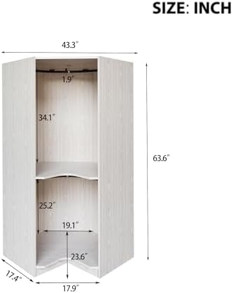 Merax Corner Wardrobe Organizer with 2 Hanging Rails and Shelves