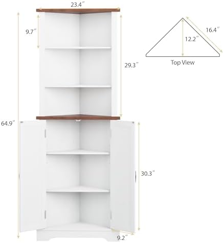 Smuxee Tall Corner Storage Cabinet with Barn Door and Adjustable Shelves