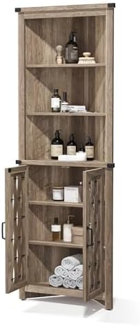 LINSY HOME Tall Corner Cabinet with Barn Door Design