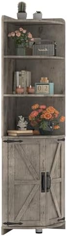 Halitaa Farmhouse Corner Cabinet with 6 Shelves and Barn Doors