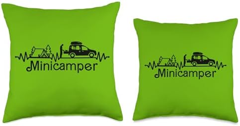 Camping Camper Microcamper Throw Pillow with Heartbeat Design