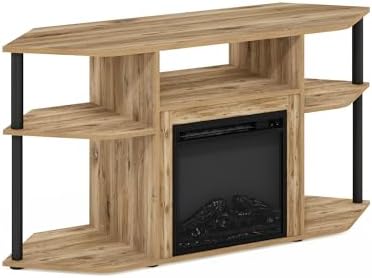 Furinno Jensen Storage Corner TV Stand with Fireplace