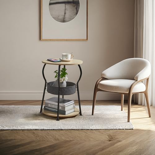 ZEXVIDA Small Round Side Table with Storage