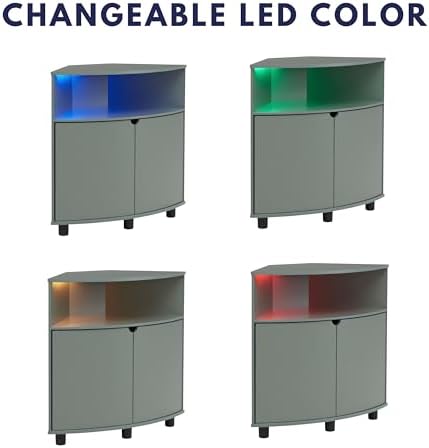 Berg Modern 31-inch LED Corner Cabinet with 2 Shelves 16 Colors USB Charge Cord Sage Green