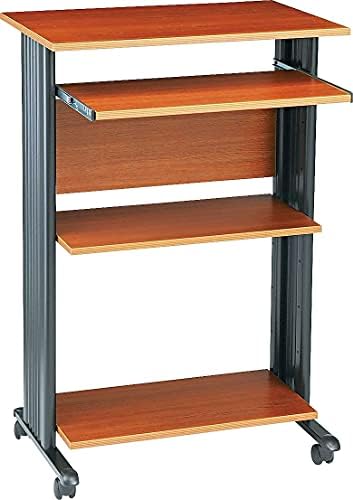 Safco MUV Mobile Stand-Up Desk - 2 Adjustable Shelves - Cherry Finish