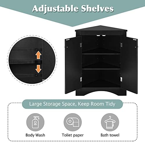 GDFStudio 315 Inch H Triangle Corner Storage Cabinet Black