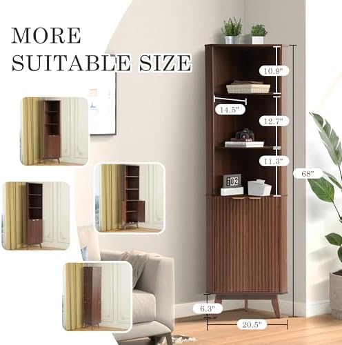 Grepatio 68 Tall Corner Cabinet with Fluted Doors and Adjustable Shelves