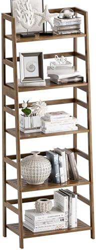 Vovala 5-Tier Bamboo Bookshelf with Modern Ladder Design