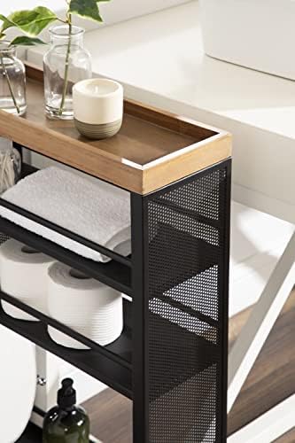 Kate and Laurel Piazza Decorative Storage Cart 18x7x30 Natural Wood and Black