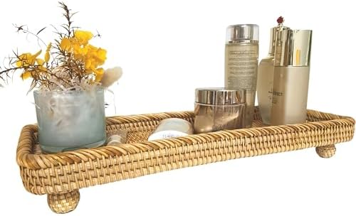 i-lan 17 Inch Rectangle Wicker Pedestal Display Riser for Table Centerpiece