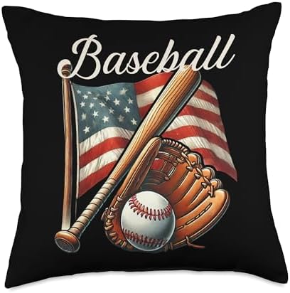 Baseball Bat Throw Pillow with USA Flag Design