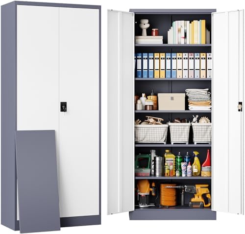 SISESOL 71 Inch Metal Storage Cabinet with Lock and Adjustable Shelves