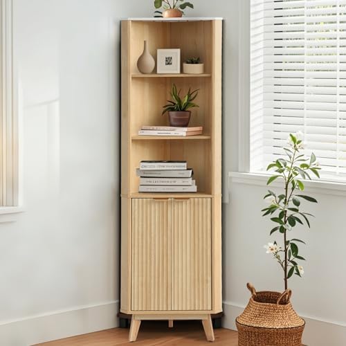 68 Corner Storage Cabinet with Fluted Doors and Adjustable Shelves