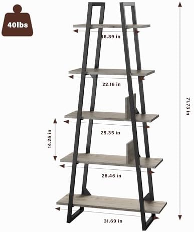 WildVenture 5-Tier A-Shape Bookshelf with Metal Frame