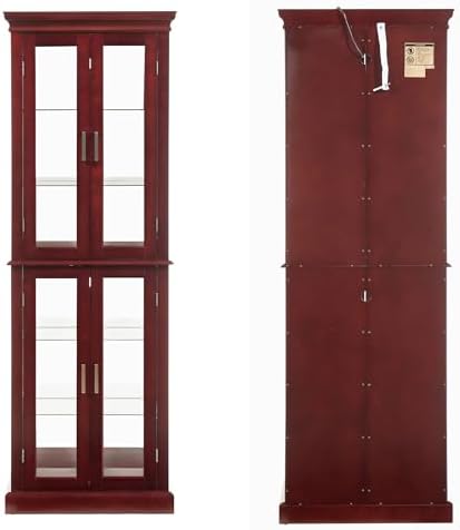 Tall Storage Cabinet with Adjustable Shelves and Lighted Glass Display
