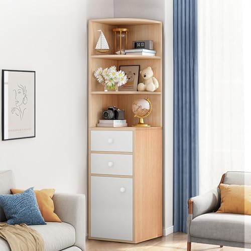 Washranp Tall Corner Cabinet with Open Shelves and Drawer