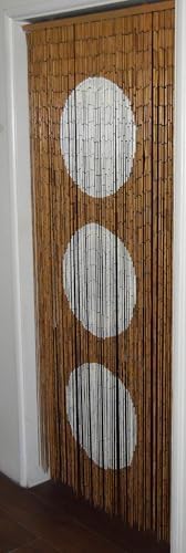 Bamboo Beaded Curtain for Doorway Triple Black White Circles