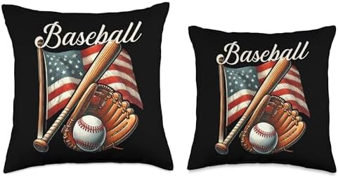 Baseball Bat Throw Pillow with USA Flag Design