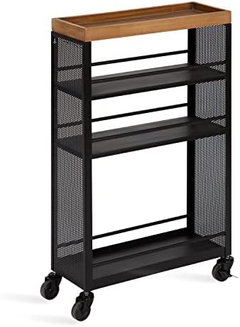 Kate and Laurel Piazza Decorative Storage Cart 18x7x30 Natural Wood and Black