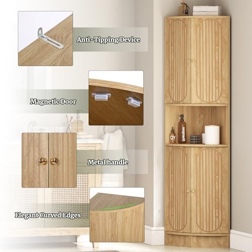 71 Inch Tall Corner Cabinet with Doors and 5-Tier Shelves