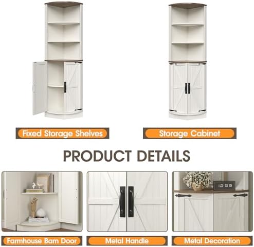 Vabches 648 Tall Farmhouse Corner Cabinet in Antique White