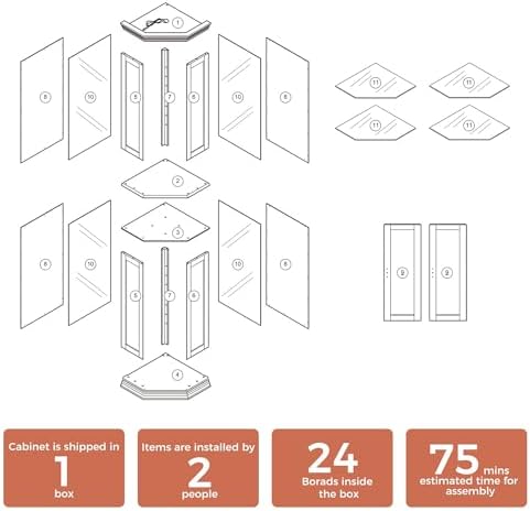 Cherry Lighted Corner Curio Cabinet with Glass Doors and 6 Shelves