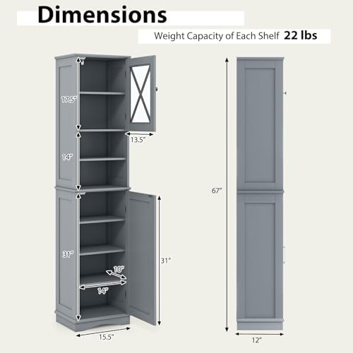 Tangkula 67 Inch Tall Bathroom Cabinet with Acrylic Doors and Adjustable Shelves