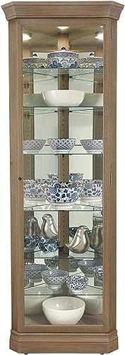 Howard Miller Glauber Corner Curio Cabinet II with Lockable Slide Door and Grey Finish