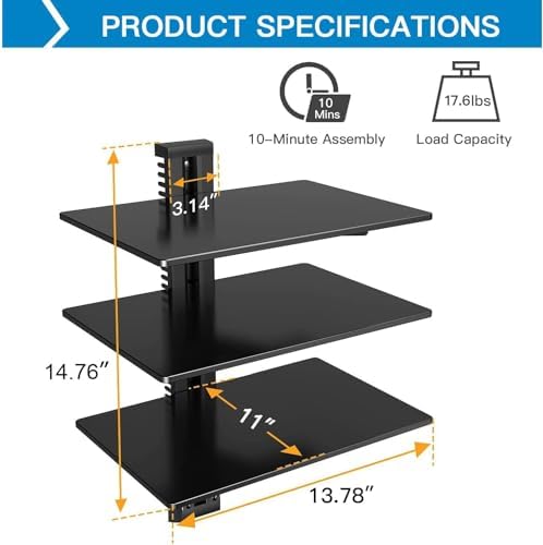 PERLESMITH Floating Wall Mount Shelf AV Mount - 165lbs Load Capacity