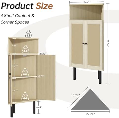 AWQM 4-Tier Corner Cabinet with Shelves and Doors