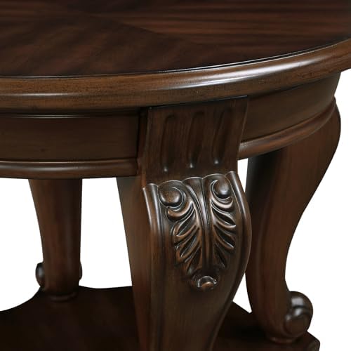 Retro Round End Table with Storage Shelf in Cherry
