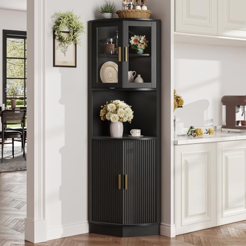 FiveWillowise 649 Tall Corner Cabinet with 5 Shelves Black