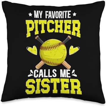 Proud Softball Pitcher Sister Throw Pillow 1