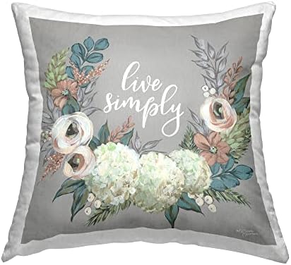 Stupell Industries Live Simply Blooming Floral Throw Pillow 18x18 Grey