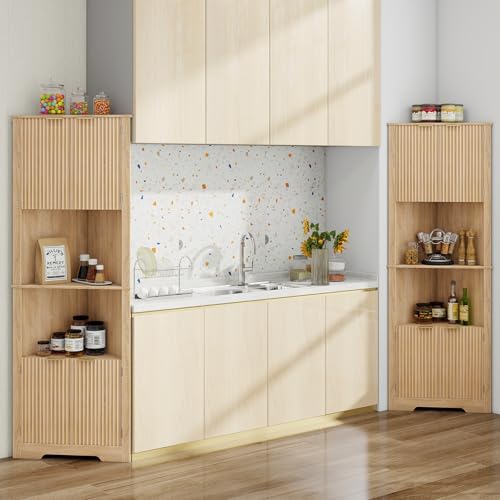 Vabches Fluted Corner Cabinet 64 Inch Storage Organizer