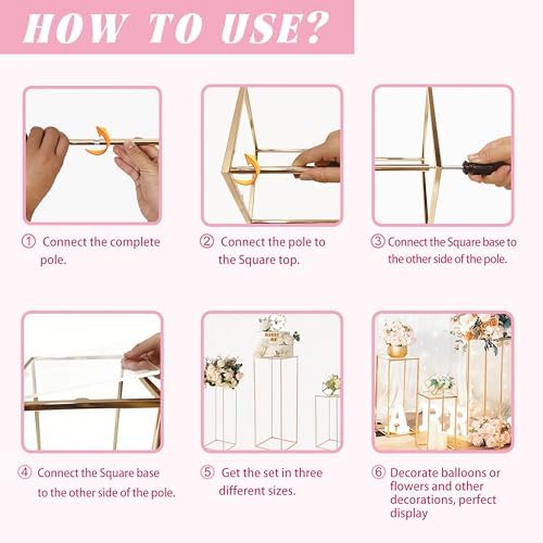 3PCS Square Gold Metal Cylinder Pedestal Stand for Party Decorations