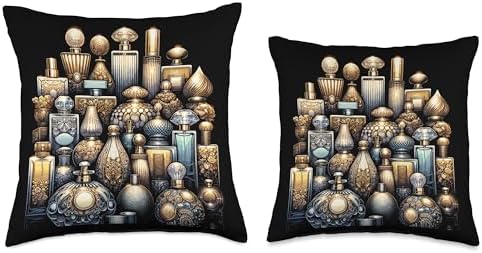 Perfume Bottle Collector Throw Pillow 18x18 Multicolor