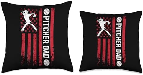Proud Baseball Pitcher Dad Fathers Day Throw Pillow 1